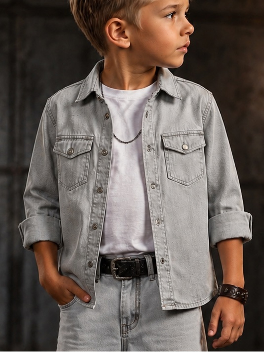 Dolce & Gabbana Shirt Size 3 Gray Denim Western Snap